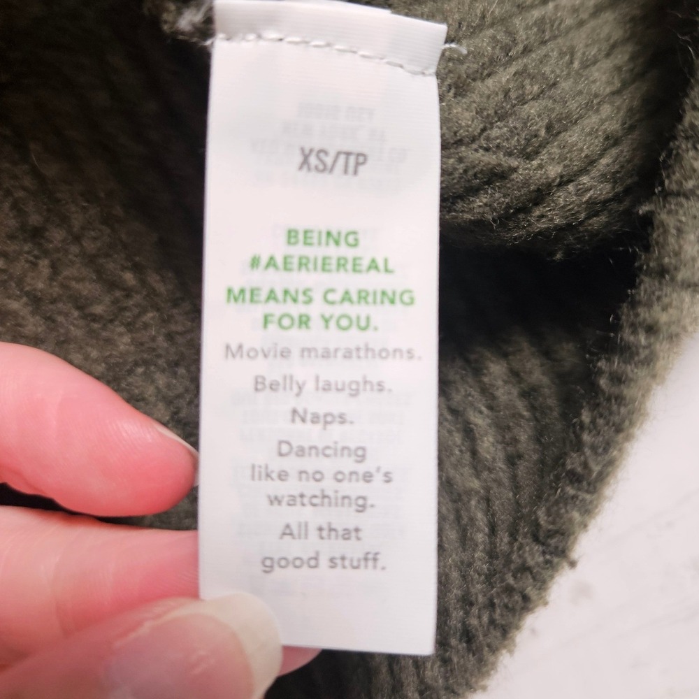 Aerie Women XS Olive Green Striped Oversized Crewneck Sweater Boucle Knit - Picture 6 of 8
